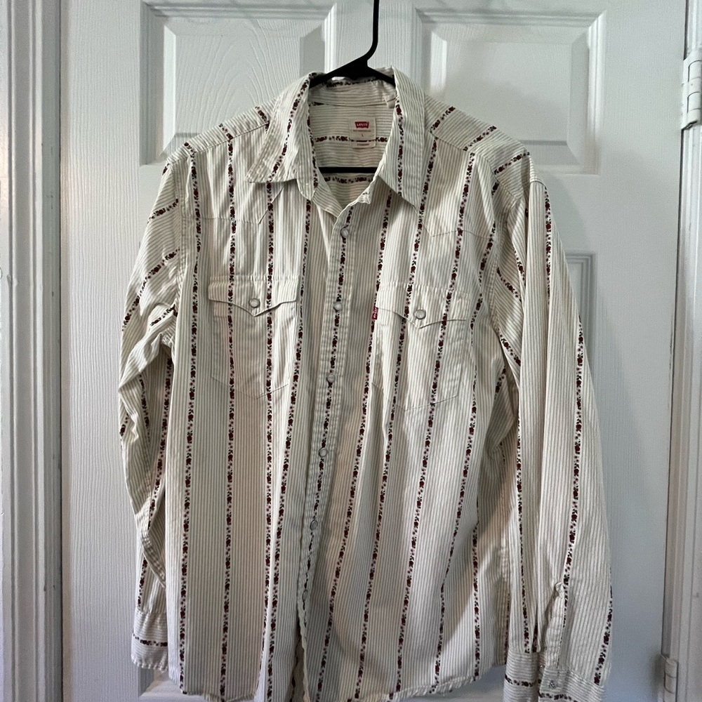 Levi's Cream and Red Floral Stripe Shirt